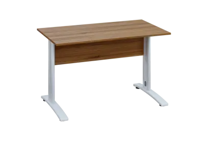 EPK 27 - 12 stůl kancelářský, kovová podnož bílá, deska 25 mm, široký 1200 mm, ořech světlý